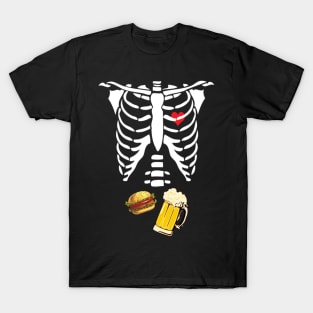 Beer Hamburger Skeleton Tee Pregnancy Costume Halloween T-Shirt